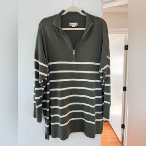 Ava & Viv Olive Green Striped Half-Zip Pullover Tunic